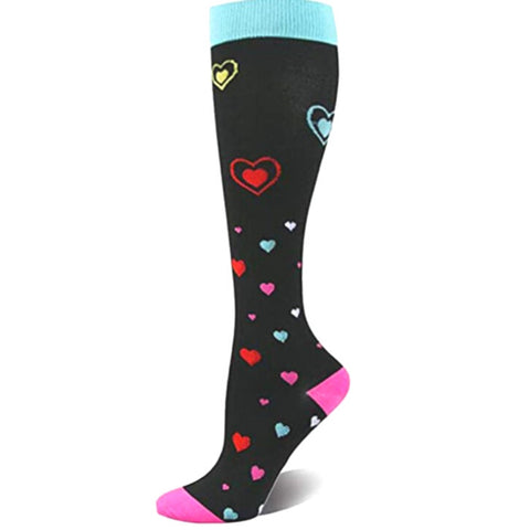 BLACK DOUBLE HEART COMPRESSION SOCKS - 2 SIZES / 35-46