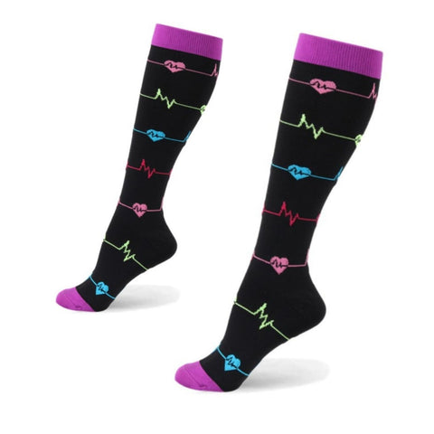 BLACK HEARTRATE COMPRESSION SOCKS - 2 SIZES / 35-46